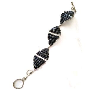 Vintage Silver Black Beaded Wire Bracelet